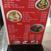 Menu  at Khai Tam in Thu Dau Mot