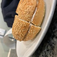 Sesame bagel w/ vegan cream cheese  at Tandem Bagel Company in West Springfield