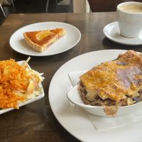 Vegan & gluten free lasagne, mixed salads, vegan pie - yum!  at The Greenhouse Cafe in Altrincham