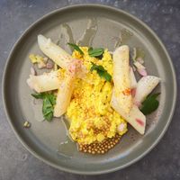 White asparagus with mimosa tofu (Vegan, 6e) at Ephéméride in Sare