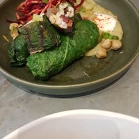 Chard leaves wrapping a lpvely risotto style rice innard. Lovely flavours. Terrible description! at Ephéméride in Sare