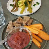 Simple but lovely starters. Tje asparagus on tofu scrambled egg very good.  at Ephéméride in Sare