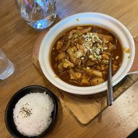 Vegan kimchi stew with rice cakes  at Seoul 88 in Helsinki