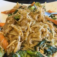 Fusion noodles with pepper steak   at VeStation Urban Organic Kitchen in Sherman Oaks