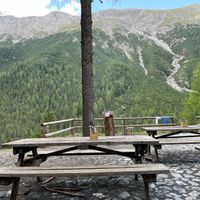 The view from the terrasse at Chamanna Cluozza in Zernez