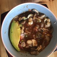 Mixed ceviche, orange/ketchup base  at En Serio Es Vegano in Guayaquil