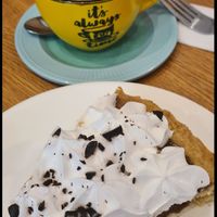 tart and hot chocolate at Be Happy Café in Punta Arenas