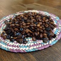 The freshly roasted coffeebeans... smells amazing  at Vegan Africa in Gouda