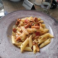Pasta dish, created as a vegan alternative for dish with local mushrooms at Marktblick Restaurant & Cafe in Wernigerode