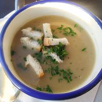 Potato soup (on the menu) at Ristorante Lamm in Ortisei