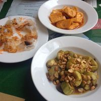 White Rose, Aubergine with garlic and peanuts and a spicy tofu dish I forget the name of! at Minh Hien in Hoi An