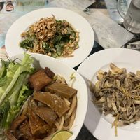 3/6 dishes: Cau Lau, Cucumber Salad & Stir Fried Oyster Mushrooms   at Minh Hien in Hoi An