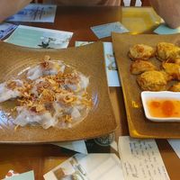 White rose (left) and fried veggies (right) at Minh Hien in Hoi An
