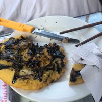 Banana and chocolate pancake - delicious but slippery at Minh Hien in Hoi An