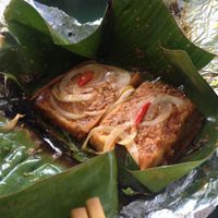 tofu in banana leaf, part of set menu for 2 at Minh Hien in Hoi An