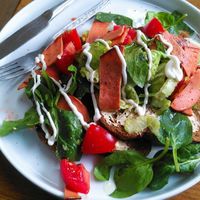 Wonderful avo,tomato,veggie bacon on brown toast - delicious. at Cafe Sorrel in Manchester