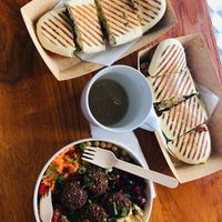 falafel, panini and coffee at Urban Butterfly in Cambridge