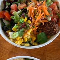 Superfood buddha bowl with a falafel stolen from the Moroccan bowl! at Urban Butterfly in Cambridge