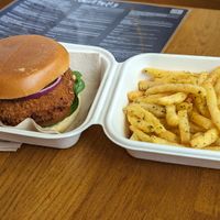 Oriental burger, comes with chips. at Urban Butterfly in Cambridge