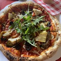 Vegan pizza with vegan cheese (very melty!) and vegan dipping sauce on the side    at Parkkaffee in Ghent