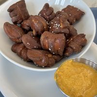 Pretzel bites with cheese sauce   at Strong Hearts in Buffalo