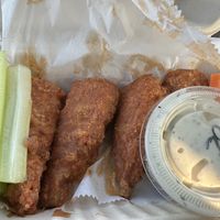 I love the crispy coating they add to their wings!  at Strong Hearts in Buffalo