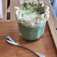 Uji matcha latte with soy milk and vegan cream at Waco Crepes  in Kyoto