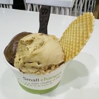 A cup of fudge brownie, peanut butter and caramel, and hazelnut. 😍 The spoon lasted for three scoops, so scoop gently.   at Plan(e)t Ice Cream in Athens