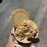 Regular sized - scoop of peanut butter/caramel, and scoop of kinder bueno  at Plan(e)t Ice Cream in Athens