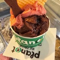 Triple chocolate brownie and strawberry at Plan(e)t Ice Cream in Athens