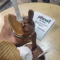 Delicious sugar free coconut with pieces of dark chocolate taste at Plan(e)t Ice Cream in Athens