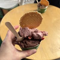 Strawberry and chocolate brownie flavours  at Plan(e)t Ice Cream in Athens