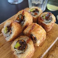 Mushroom tempura sushi at Jackfruit Cafe in Moshi