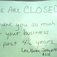 Taped to the front door (as per usual way of communicating), 5/1/2016. Lease was up 4/30/2016 according to their facebook page. at Aardvark Kafe in State College