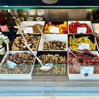 Olives and peppers  at Feinkost Fladi in Dusseldorf