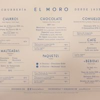 Menu at El Moro in Mexico City