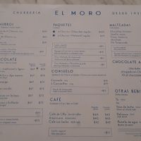 Menu at El Moro in Mexico City