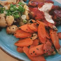 Veganes Duisburg- their signature vegan dish that I would highly recommend. A big soy schnitzel with a mushroom tomato sauce, and pan-fried potatoes and seasonal veggies. at Webster Brauhaus in Duisburg