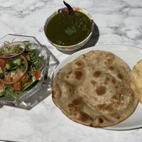 Spinach/potato curry with Roti and a simple green salad  at Jyoti in Sapporo