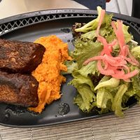 Maple Chipotle “Meatloaf” with smashed sweet potato — amazing.  at Vegan A.F. in Brattleboro