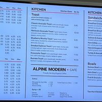 Menu  at Alpine Modern Cafe in Boulder