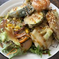 Tempura veggies teriyaki rice bowl   at Alley Cat in Airlie Beach