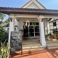 Outside of the cafe   at The Happy Cat - Veggie Cafe-Restaurant in Luang Prabang