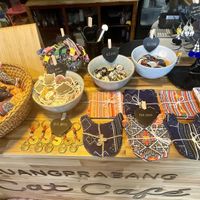 Some of the goodies/souvenirs you can buy to help feed the cats  at The Happy Cat - Veggie Cafe-Restaurant in Luang Prabang