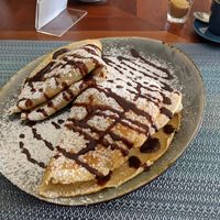 Peanutbutter, banana, chocolate pancake at The Happy Cat - Veggie Cafe-Restaurant in Luang Prabang
