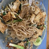 Last minute photo of pad tai before I forgot to  it.  at The Happy Cat - Veggie Cafe-Restaurant in Luang Prabang