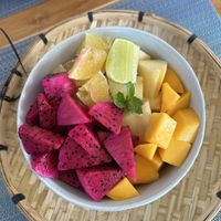 Fruit salad  at The Happy Cat - Veggie Cafe-Restaurant in Luang Prabang