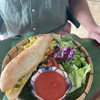 Scrambled tofu baguette   at The Happy Cat - Veggie Cafe-Restaurant in Luang Prabang