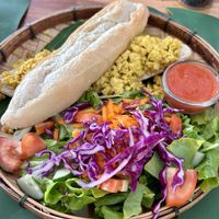 Tofu baguette with side saladd  at The Happy Cat - Veggie Cafe-Restaurant in Luang Prabang