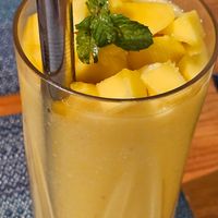 Smoothie from menu, mango something. at The Happy Cat - Veggie Cafe-Restaurant in Luang Prabang